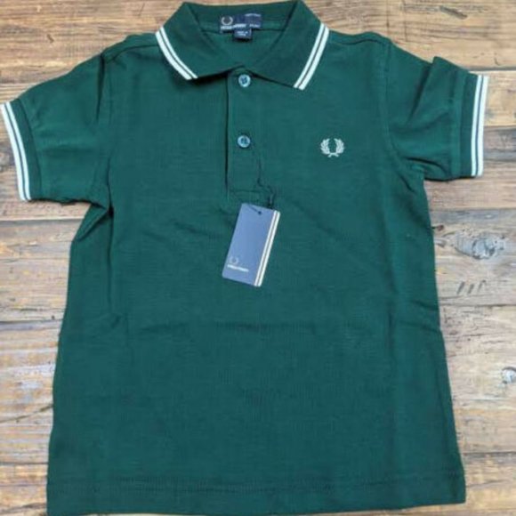 COPY - Fred Perry Kids Size 4/5 Twin Tipped Polo, Green/White - Picture 1 of 2
